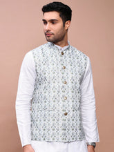 Men Printed Green Slim Fit Nehru Jacket-AD-J-655-Green